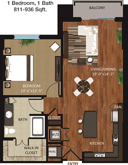811 sq ft floorplan layout