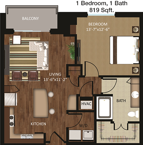 819 sq ft floorplan layout