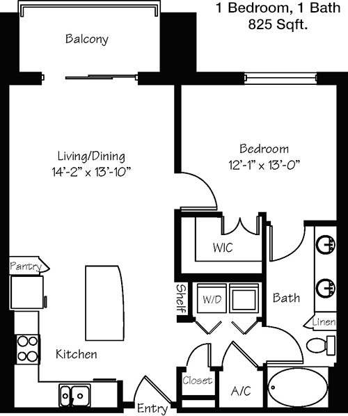 825 sq ft floorplan layout