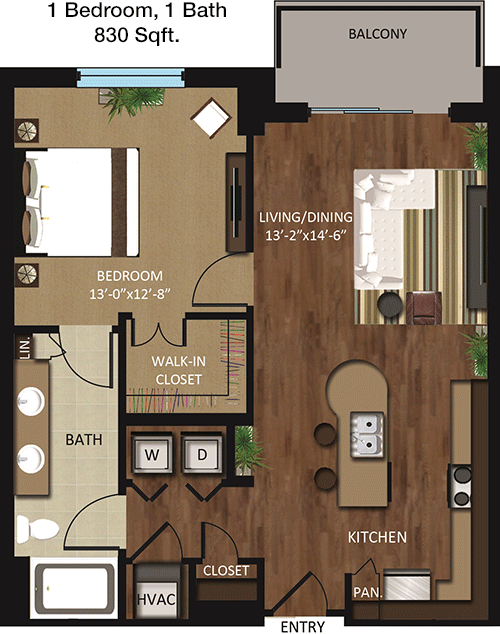 830 sq ft floorplan layout