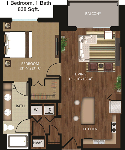 838 sq ft floorplan layout