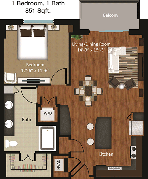 851 sq ft floorplan layout