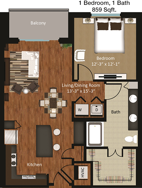 859 sq ft floorplan layout