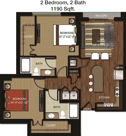1,190 sq ft floorplan layout