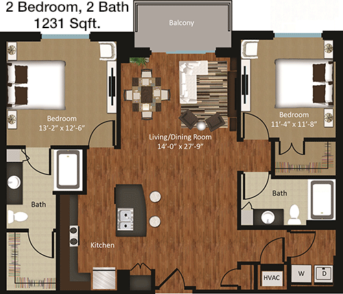 1,231 sq ft floorplan layout