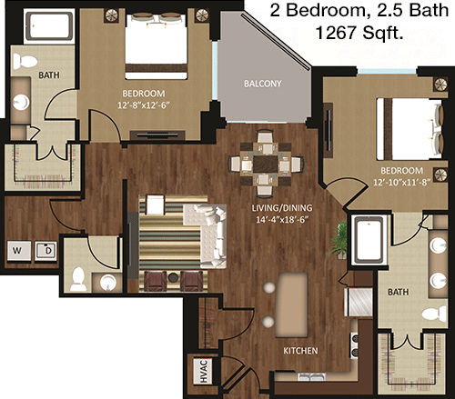 1,267 sq ft floorplan layout