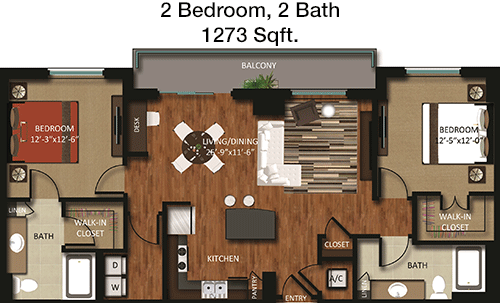 1,273 sq ft floorplan layout
