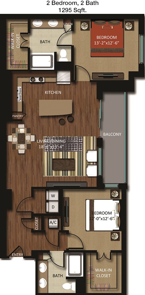 1,295 sq ft floorplan layout