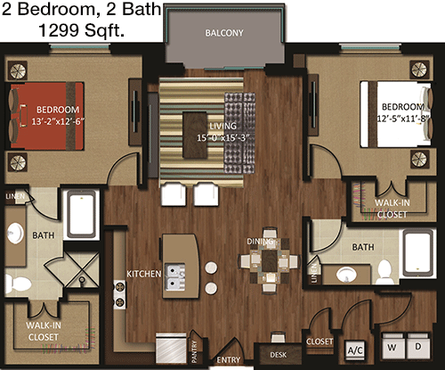 1,299 sq ft floorplan layout