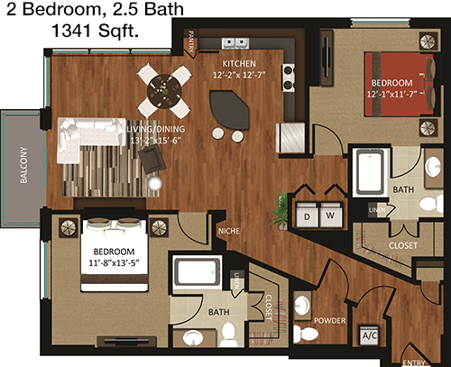 1,341 sq ft floorplan layout
