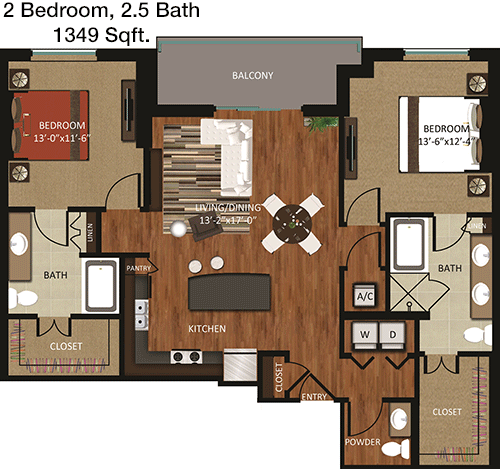 1,349 sq ft floorplan layout