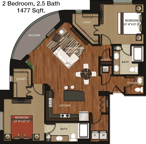 1,477 sq ft floorplan layout