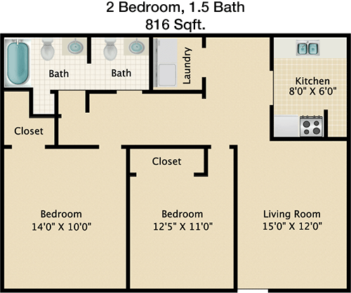 816 sq ft floorplan layout