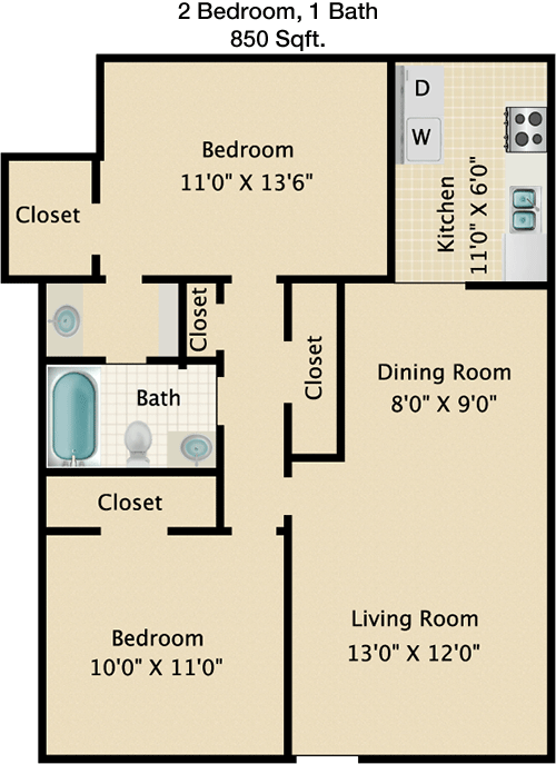 850 sq ft floorplan layout