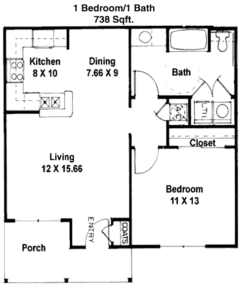 738 sq ft floorplan layout