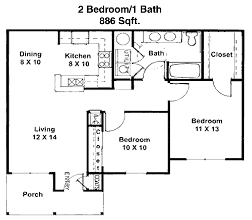 886 sq ft floorplan layout