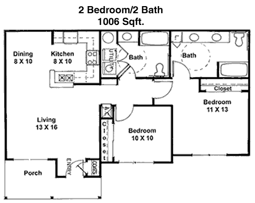 1,006 sq ft floorplan layout
