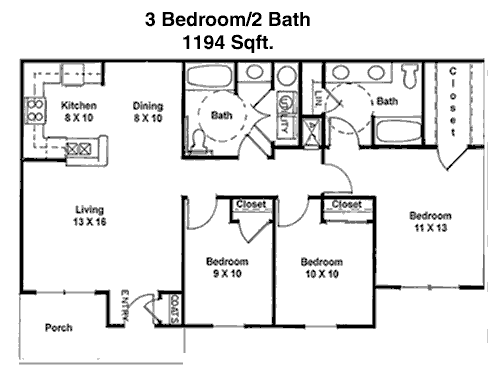 1,194 sq ft floorplan layout