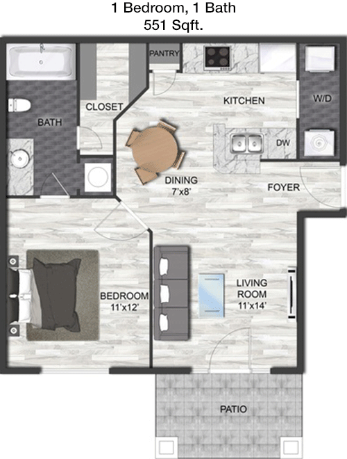 551 sq ft floorplan layout