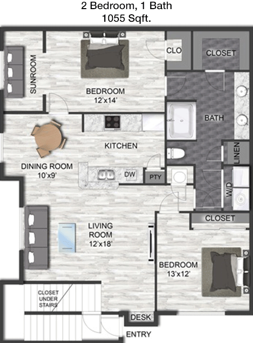 1,055 sq ft floorplan layout