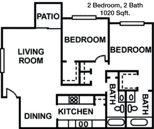 1,020 sq ft floorplan layout