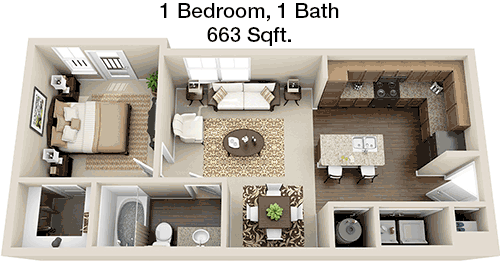 663 sq ft floorplan layout