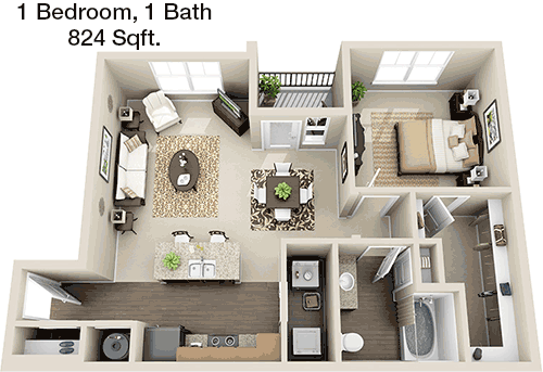 824 sq ft floorplan layout