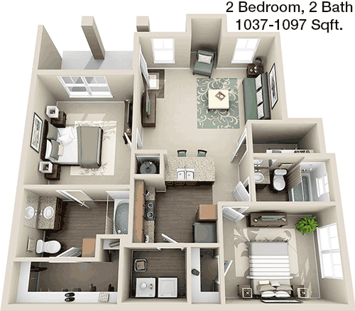 1,037 sq ft floorplan layout