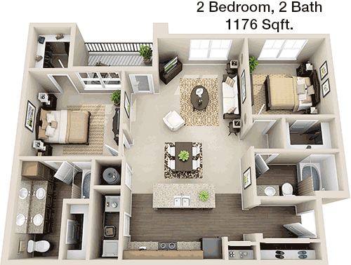 1,176 sq ft floorplan layout