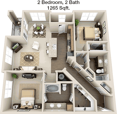 1,265 sq ft floorplan layout