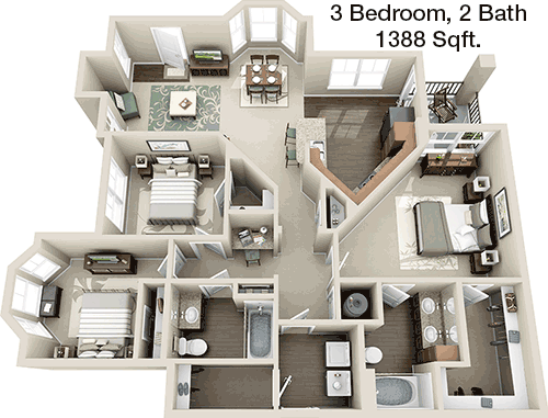 1,388 sq ft floorplan layout