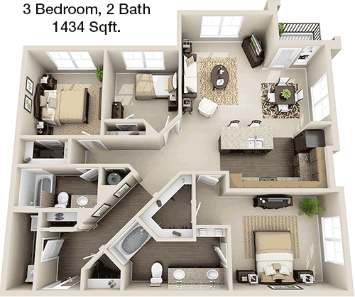 1,434 sq ft floorplan layout