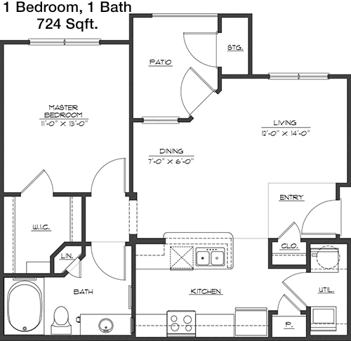 724 sq ft floorplan layout