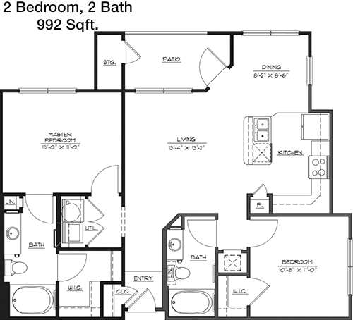992 sq ft floorplan layout