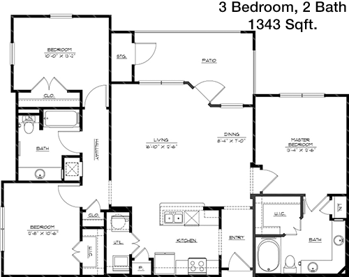 1,343 sq ft floorplan layout