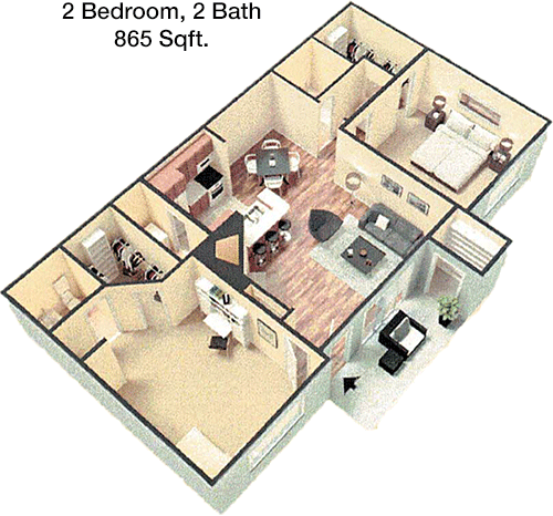 865 sq ft floorplan layout