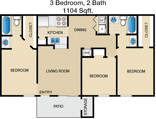 1,104 sq ft floorplan layout