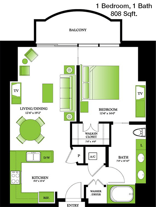 808 sq ft floorplan layout