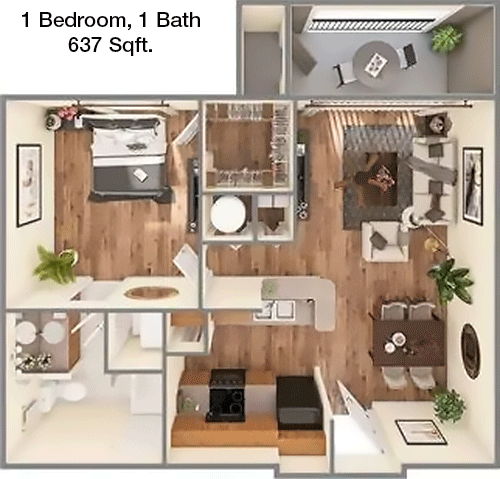 637 sq ft floorplan layout