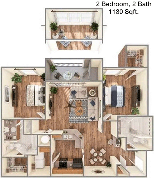 1,130 sq ft floorplan layout