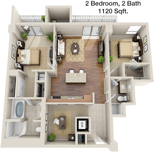 1,120 sq ft floorplan layout
