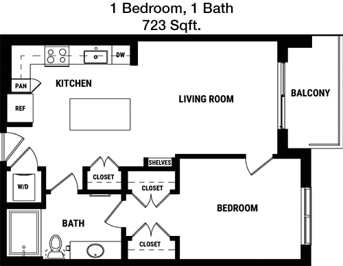 723 sq ft floorplan layout
