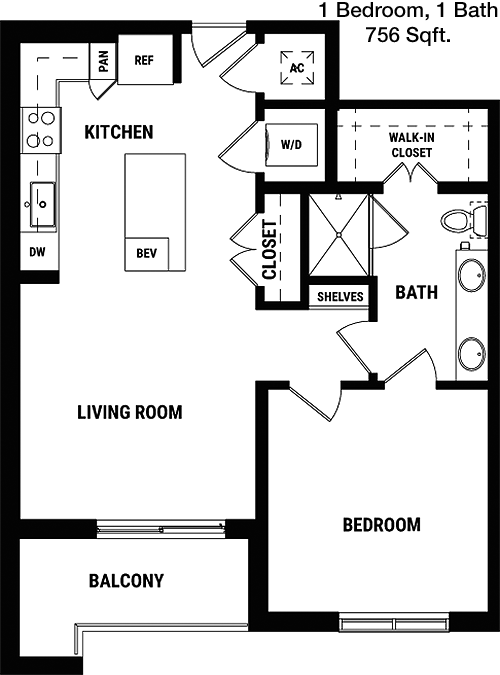 756 sq ft floorplan layout