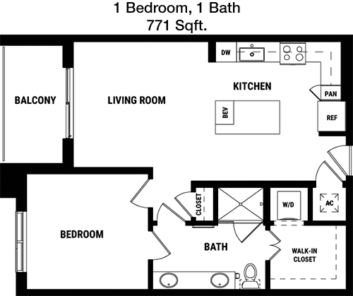 771 sq ft floorplan layout