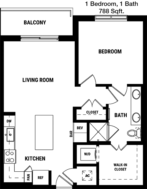 788 sq ft floorplan layout