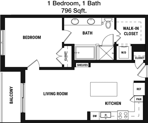 796 sq ft floorplan layout