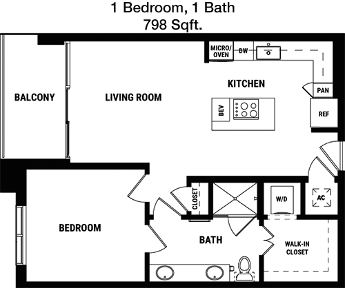 798 sq ft floorplan layout