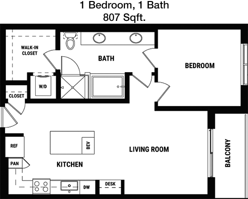 807 sq ft floorplan layout
