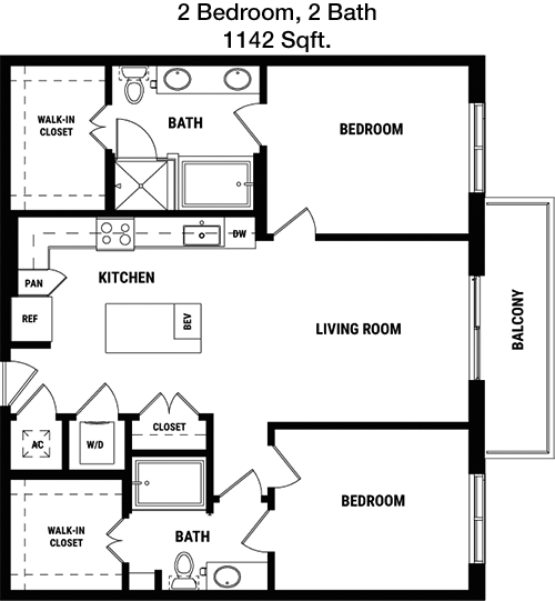 1,142 sq ft floorplan layout