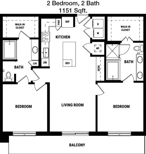 1,151 sq ft floorplan layout